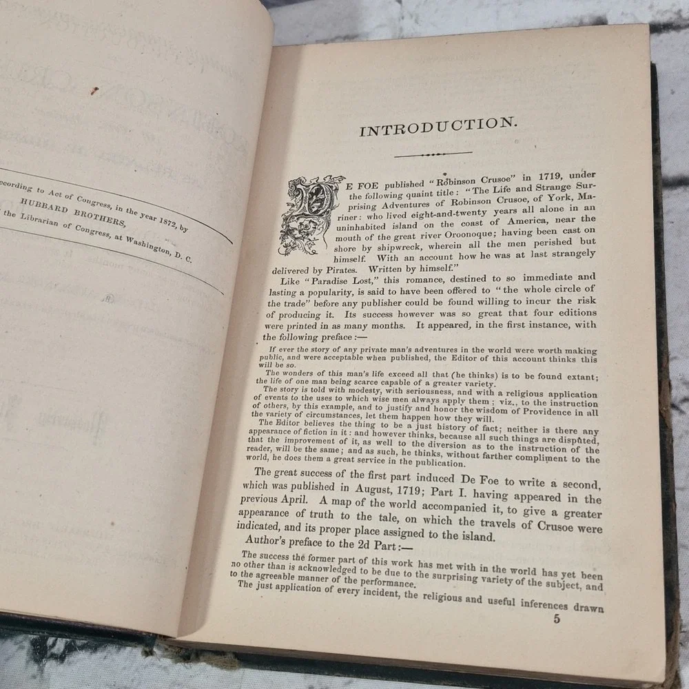 ANTIQUE‎ 1872 ADVENTURE NOVEL: ROBINSON CRUSOE BY DANIEL DEFOE